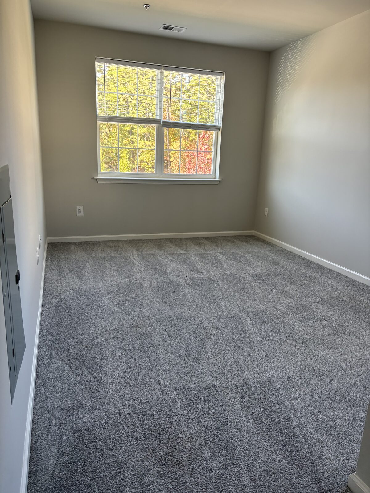 Sunlit bedroom carpet lines
